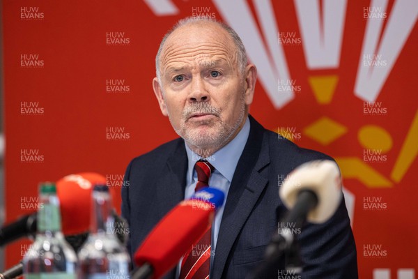 300123 - WRU Press Conference - Picture shows WRU Chairman Ieuan Evans speaking to the press this morning alongside Acting CEO Nigel Walker at Principality Stadium