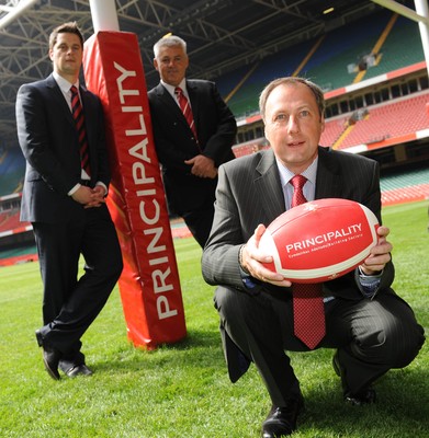 28.04.10 -  Principality Building Society Summer Test Launch - (L-R)WRU Group Sales and Marketing Manager Craig Maxwell, Wales head coach Warren Gatland and Chief Operating Officer at Principality Building Society Graeme Yorston during the announcement of the sponsorship deal for the Wales v South Africa match in June. 