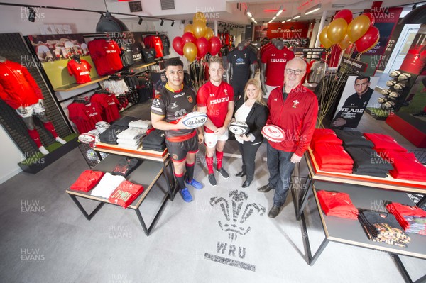 250118 - WRU - Leon Brown, Tyler Morgan, Claire Matthews and Eddie Butler at the opening of the WRU store