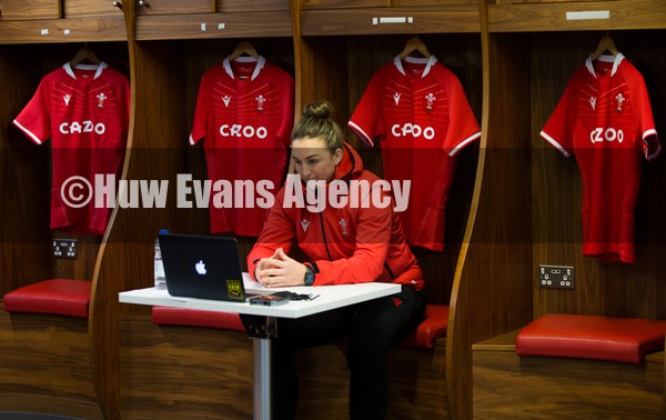 120122 - Welsh Rugby Union Women's Rugby Contracts - Wales Women player Siwan Lillicrap takes part in a zoom press conference as the Welsh Rugby Union announce the first 12 Women's full time contracts for international players at the Principality Stadium 