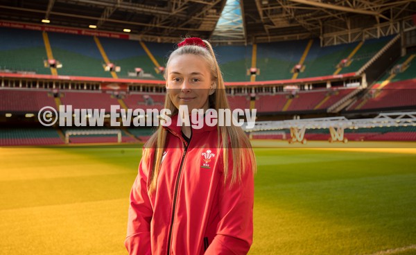 120122 - Welsh Rugby Union Women's Rugby Contracts - Wales international Hannah Jones at the Principality Stadium as the Welsh Rugby Union announce the first 12 full time contracts for Women international players