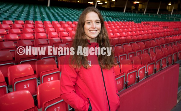 120122 - Welsh Rugby Union Women's Rugby Contracts - Wales international Lisa Neumann at the Principality Stadium as the Welsh Rugby Union announce the first 12 full time contracts for Women international players