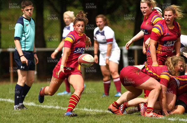 200517 - WRU Women's Super Cup Finals Day - Caernafon v Swansea - Cup Final -  Jess Kavanagh Williams of Caernafon clears to touch 