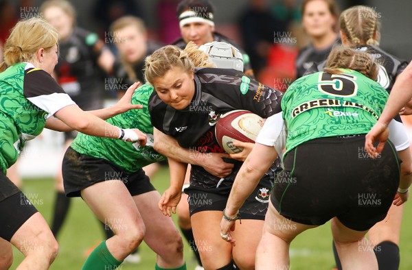 200517 - WRU Women's Super Cup Finals Day - Abergele v Burry Port - Bowl Final -  Alana Borthwick of Burry Port is tackled by Lucy Edwards of Abergele  