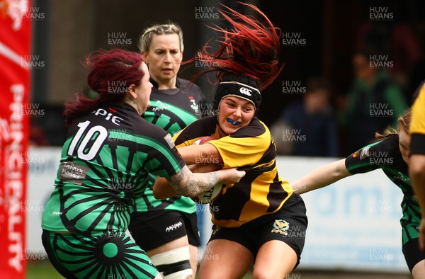 200517 - WRU Women's Super Cup Finals Day -  Llandaff North v Seven Sisters - Plate Final -  Kira Philpott of Llandaff North is tackled by Rachel Rees of Seven Sisters 