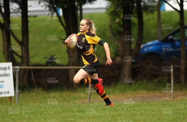 200517 - WRU Women's Super Cup Finals Day -  Llandaff North v Seven Sisters - Plate Final -  Lora Roberts of Llandaff North scores a try 