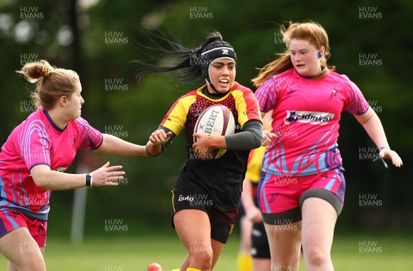 200517 - WRU Women's Super Cup Finals Day - Wattstown v Cardiff Quins - Youth Cup Final -  Catharina Balalas of Wattstown takes on India Poole of Cardiff Quins 