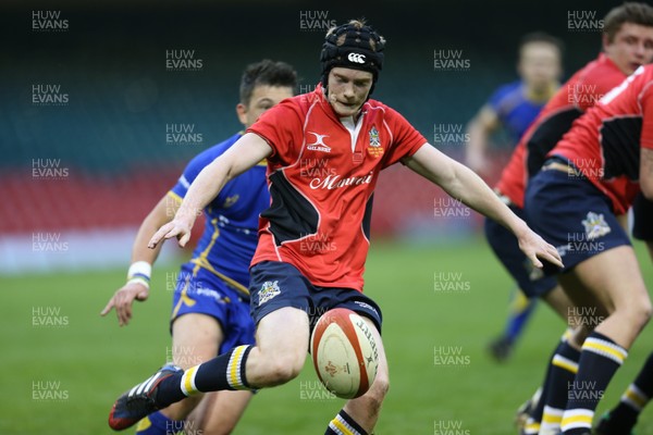 250414 - Gilfach Goch v Penallta, WRU Youth Cup Final, Millennium Stadium - Gilfach Goch's Connor Morgan kicks clear