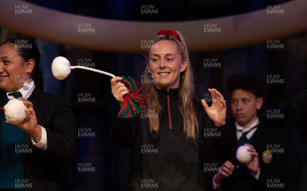 171023 - WXV1 Welcome Event and Captain’s Photocall - Wales captain Hannah Jones takes part in a demonstration of poi at the welcome event at Te Papa, Wellington