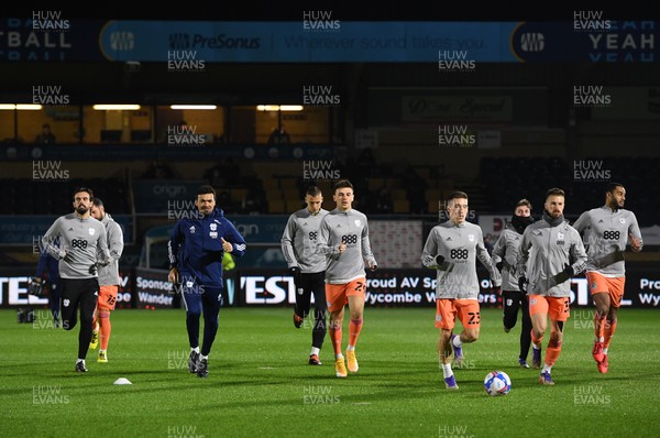 291220 - Wycombe Wanderers v Cardiff City - Sky Bet Championship - Cardiff City players during the pre-match warm-up 