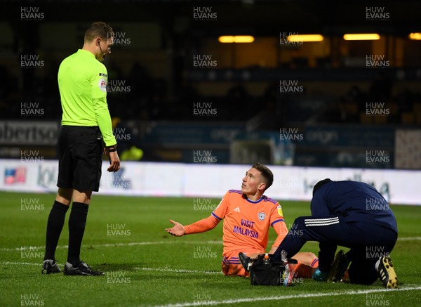 291220 - Wycombe Wanderers v Cardiff City - Sky Bet Championship - Harry Wilson of Cardiff City in discussion with Referee Leigh Doughty