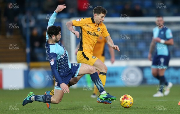 020117 - Wycombe Wanders v Newport County - SkyBet League Two - Mark Randall of Newport County is tackled by Joe Jacobson of Wycombe Wanderers by Chris Fairweather/Huw Evans Agency