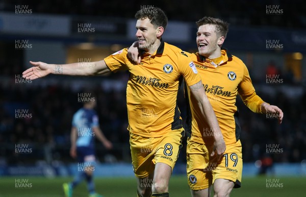 020117 - Wycombe Wanders v Newport County - SkyBet League Two - Mark Randall celebrates scoring a goal with Rhys Healey of Newport County by Chris Fairweather/Huw Evans Agency