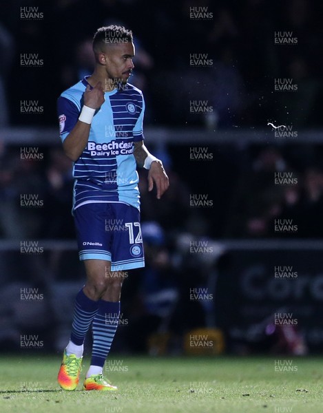 020117 - Wycombe Wanders v Newport County - SkyBet League Two - Paris Cowan-Hall of Wycombe Wanderers casually celebrates scoring a goal by Chris Fairweather/Huw Evans Agency