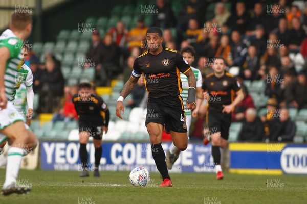100318 - Yeovil Town v Newport County - EFL SkyBet League 2 - Joss Labadie of Newport County runs hard a the Yeovil defence  