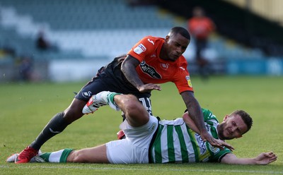 100718 - Yeovil Town v Swansea City - Pre Season Friendly - Luciano Nursing of Swansea City collides with Thomas James of Yeovil