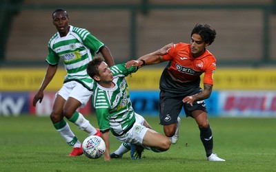 100718 - Yeovil Town v Swansea City - Pre Season Friendly - Yan Dmanda of Swansea City gets past the yeovil defence