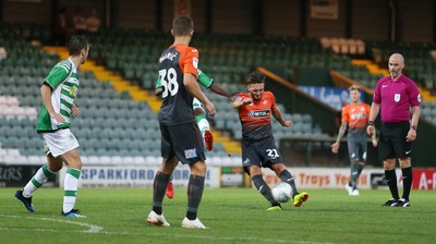 100718 - Yeovil Town v Swansea City - Pre Season Friendly - Matt Grimes of Swansea City scores a goal in the last minutes of the game