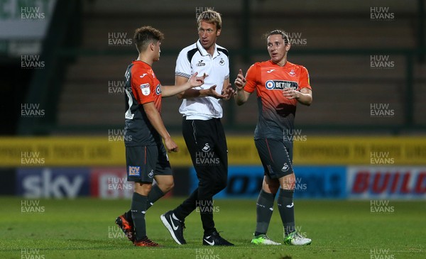 100718 - Yeovil Town v Swansea City - Pre Season Friendly - Swansea City Manager Graham Potter talks to Daniel James and Aaron Lewis of Swansea City