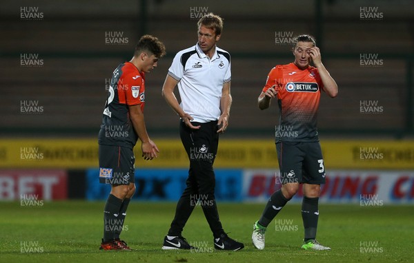 100718 - Yeovil Town v Swansea City - Pre Season Friendly - Swansea City Manager Graham Potter talks to Daniel James and Aaron Lewis of Swansea City