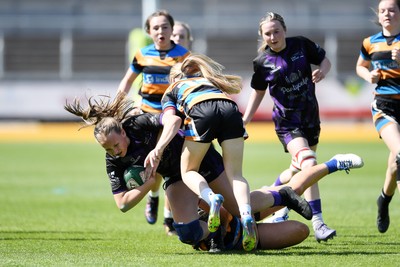 060525 - Ysfgol Bro Pedr v Bryncelynnog Comprehensive - Girls Schools U14s Cup Final - Poppy Thomas of Ysfgol Bro Pedr is challenged by Ava Rees of Bryncelynnog