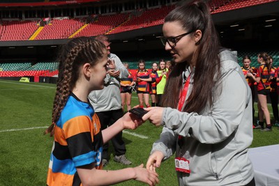 190324 - Ysgol Bryn Celynnog v Ysgol Godre’r Berwyn -  WRU Welsh Schools Girls U12 Cup Final - Players and Officials receive medals 