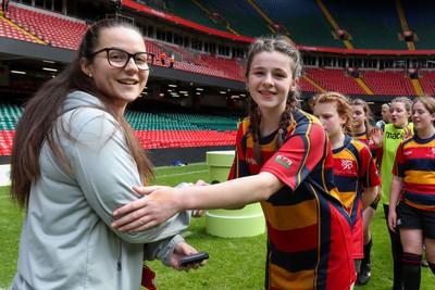 190324 - Ysgol Bryn Celynnog v Ysgol Godre’r Berwyn -  WRU Welsh Schools Girls U12 Cup Final - Players and Officials receive medals 