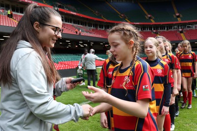 190324 - Ysgol Bryn Celynnog v Ysgol Godre’r Berwyn -  WRU Welsh Schools Girls U12 Cup Final - Players and Officials receive medals 