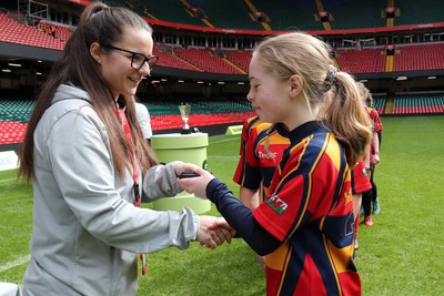 190324 - Ysgol Bryn Celynnog v Ysgol Godre’r Berwyn -  WRU Welsh Schools Girls U12 Cup Final - Players and Officials receive medals 