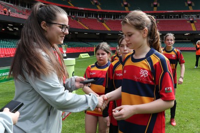 190324 - Ysgol Bryn Celynnog v Ysgol Godre’r Berwyn -  WRU Welsh Schools Girls U12 Cup Final - Players and Officials receive medals 