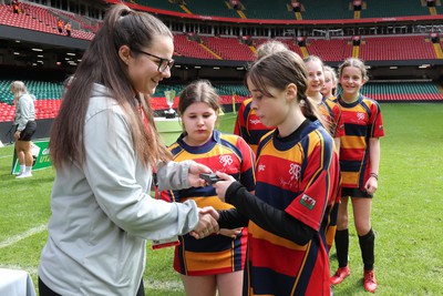 190324 - Ysgol Bryn Celynnog v Ysgol Godre’r Berwyn -  WRU Welsh Schools Girls U12 Cup Final - Players and Officials receive medals 