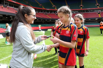 190324 - Ysgol Bryn Celynnog v Ysgol Godre’r Berwyn -  WRU Welsh Schools Girls U12 Cup Final - Players and Officials receive medals 