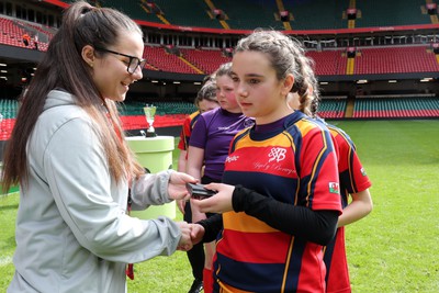 190324 - Ysgol Bryn Celynnog v Ysgol Godre’r Berwyn -  WRU Welsh Schools Girls U12 Cup Final - Players and Officials receive medals 