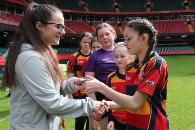 190324 - Ysgol Bryn Celynnog v Ysgol Godre’r Berwyn -  WRU Welsh Schools Girls U12 Cup Final - Players and Officials receive medals 