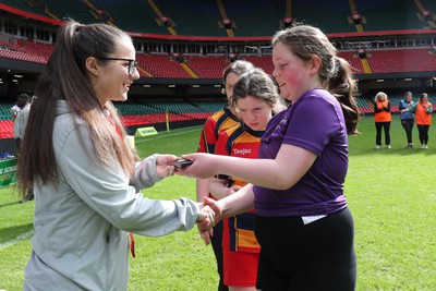 190324 - Ysgol Bryn Celynnog v Ysgol Godre’r Berwyn -  WRU Welsh Schools Girls U12 Cup Final - Players and Officials receive medals 