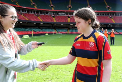 190324 - Ysgol Bryn Celynnog v Ysgol Godre’r Berwyn -  WRU Welsh Schools Girls U12 Cup Final - Players and Officials receive medals 