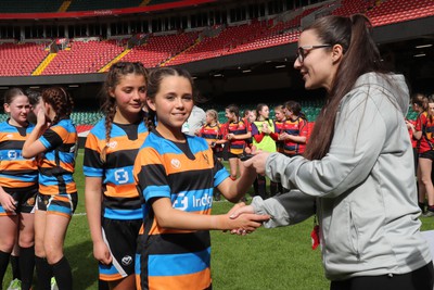 190324 - Ysgol Bryn Celynnog v Ysgol Godre’r Berwyn -  WRU Welsh Schools Girls U12 Cup Final - Players and Officials receive medals 