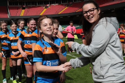 190324 - Ysgol Bryn Celynnog v Ysgol Godre’r Berwyn -  WRU Welsh Schools Girls U12 Cup Final - Players and Officials receive medals 