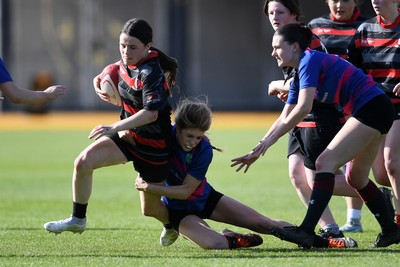 060525 - Ysgol Cwm Rhymni v Ysgol Bro Dur - Girls Schools U16s Cup Final - Seren Mathews of Ysgol Cwm Rhymni is challenged by Hallie May Thomas of Ysgol Bro Dur