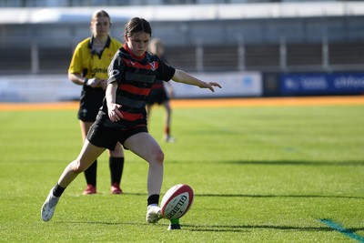 060525 - Ysgol Cwm Rhymni v Ysgol Bro Dur - Girls Schools U16s Cup Final - Seren Mathews of Ysgol Cwm Rhymni kicks the conversion