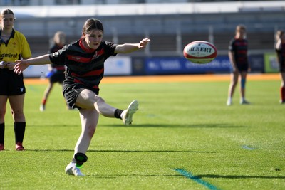 060525 - Ysgol Cwm Rhymni v Ysgol Bro Dur - Girls Schools U16s Cup Final - Seren Mathews of Ysgol Cwm Rhymni kicks the conversion