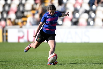 060525 - Ysgol Cwm Rhymni v Ysgol Bro Dur - Girls Schools U16s Cup Final - Isabelle Thomas of Ysgol Bro Dur kicks the conversion