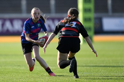 060525 - Ysgol Cwm Rhymni v Ysgol Bro Dur - Girls Schools U16s Cup Final - Bradey Murphey of Ysgol Bro Dur is challenged by Anwen Joseph of Ysgol Cwm Rhymni