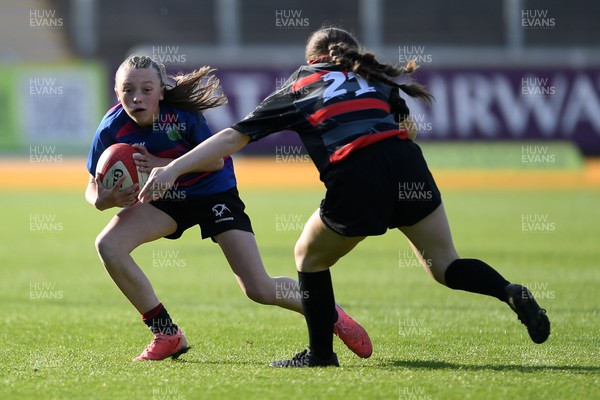 060525 - Ysgol Cwm Rhymni v Ysgol Bro Dur - Girls Schools U16s Cup Final - Bradey Murphey of Ysgol Bro Dur is challenged by Anwen Joseph of Ysgol Cwm Rhymni