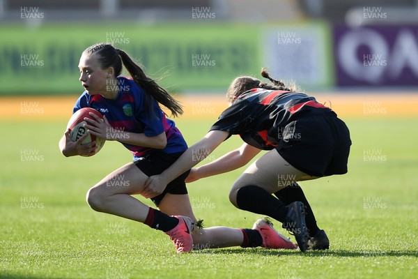 060525 - Ysgol Cwm Rhymni v Ysgol Bro Dur - Girls Schools U16s Cup Final - Bradey Murphey of Ysgol Bro Dur is challenged by Anwen Joseph of Ysgol Cwm Rhymni
