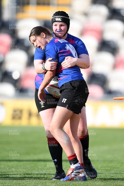 060525 - Ysgol Cwm Rhymni v Ysgol Bro Dur - Girls Schools U16s Cup Final - Isabelle Thomas of Ysgol Bro Dur celebrates scoring a try with team mates