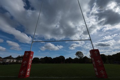 011025 - Ysgol Gyfun Gymraeg Glantaf v Coleg Gwent, WRU Welsh Schools & Colleges league - A general view of rugby post against a dramatic sky