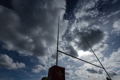 011025 - Ysgol Gyfun Gymraeg Glantaf v Coleg Gwent, WRU Welsh Schools & Colleges league - A general view of rugby post against a dramatic sky