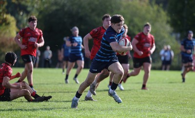 011025 - Ysgol Gyfun Gymraeg Glantaf v Coleg Gwent, WRU Welsh Schools & Colleges league - Evan Jones of Ysgol Glantaf races away to score try