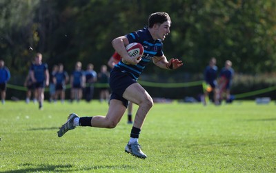 011025 - Ysgol Gyfun Gymraeg Glantaf v Coleg Gwent, WRU Welsh Schools & Colleges league - Evan Jones of Ysgol Glantaf races away to score try